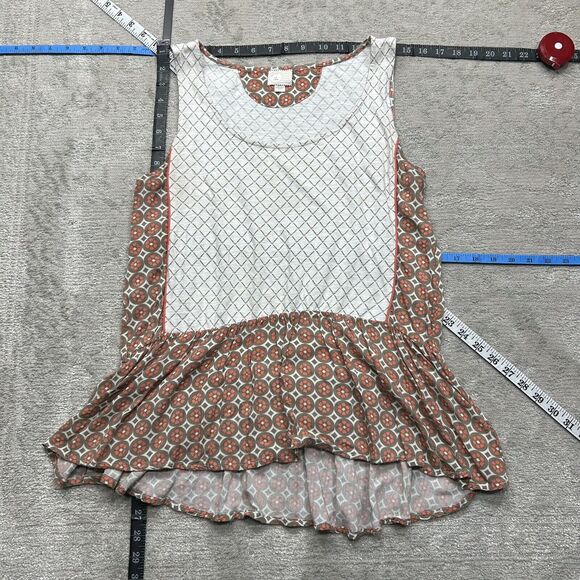 9-h15 st Blouse Women's Large Beige Sleeveless Crew Neck Floral Tunic Top - Picture 1 of 9